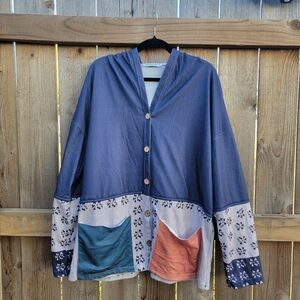 Colorblock Button-Up Hooded Lightweight Jacket